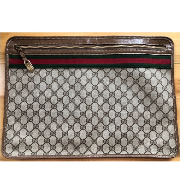 Certified Authentic Vintage Gucci Web Monogram Canvas Leather Portfolio with COA